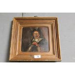 A FRAMED 19TH CENTURY OIL ON PANEL DEPICTING A GENTLEMAN SMOKING A PIPE