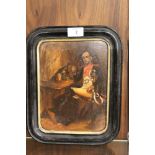 A FRAMED 19TH CENTURY OIL ON BOARD DEPICTING A SEATED FRENCH ARMY OFFICER INDISTINCTLY SIGNED