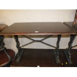 A WOODEN TOPPED CAST BASE PUB TABLE H-72 W-61 L-107 CM