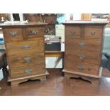 A PAIR OF MODERN COLONIAL STYLE SMALL FIVE DRAWER CHESTS H- 81 W-57 D-38 CM (2)