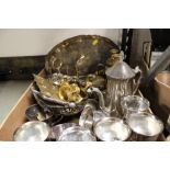 A TRAY OF ASSORTED METALWARE TO INCLUDE SILVER PLATED GOBLETS