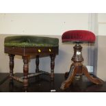 A VICTORIAN CIRCULAR UPHOLSTERED PIANO STOOL AND AN EDWARDIAN EXAMPLE (2)