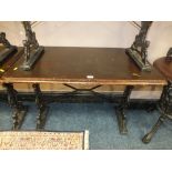 A WOODEN TOPPED CAST BASE PUB TABLE H-72 W-61 L-107 CM