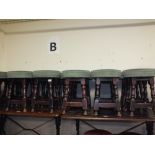 A QUANTITY OF UPHOLSTERED WOODEN LOW PUB STOOLS INCLUDING 1 TALLER EXAMPLE (21)
