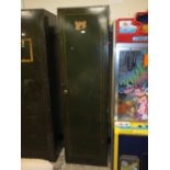 A TALL VINTAGE GREEN LOCKER WITH 3 INTERNAL SHELVES H-209 W-61 CM (NO KEYS )