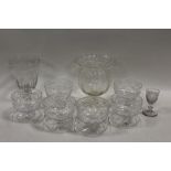 A COLLECTION OF ANTIQUE GLASSWARE ETC, comprising a fluted glass pedestal bowl, a set of six good