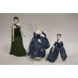 TWO ROYAL DOULTON LADY FIGURES TOGETHER WITH A COALPORT EXAMPLE (3)