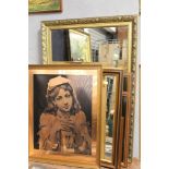 A COLLECTION OF PICTURES AND MIRRORS TO INCLUDE A COPPER EXAMPLE ENTITLED 'GIRL WITH TAMBOURINE'