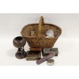 A BASKET OF COLLECTABLES TO INCLUDE A HOOVER TABLE LIGHTER