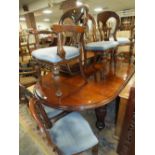 A LARGE REPRODUCTION MAHOGANY D-END EXTENDING DINING TABLE WITH EIGHT CHAIRS TABLE H-75 L-282 W- 120