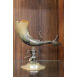 AN UNUSUAL SUB CONTINENTAL STYLE CARVED HORN CENTREPIECE, a/f, H 26 cm