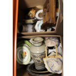 TWO BOXES OF CERAMICS AND SUNDRIES TO INCLUDE A SADLER TEAPOT