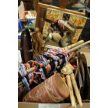 A BOX OF EASTERN STYLE COLLECTABLES TO INCLUDE CARVED WOODEN PUPPETS