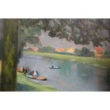 AN UNFRAMED 20TH CENTURY IMPRESSIONIST OIL ON BOARD OF A RIVER SCENE
