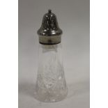 A HALLMARKED SILVER TOPPED SUGAR CASTER - SHEFFIELD 1901, overall H 17.5 cm