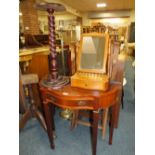 A MODERN CONSOLE TABLE, SMALL MIRROR AND A BARLEY TWIST STAND (3)