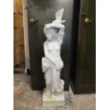 A MARBLE STYLE LADY FIGURE WITH BIRDS H-115 CM NOTE - NOT MARBLE