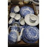 A TRAY OF BLUE AND WHITE WEDGWOOD LOCHS OF SCOTLAND TEA AND DINNERWARE