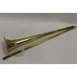 A VINTAGE 2PC BRASS COACHING HORN WITH SALVATION ARMY INSIGNIA, overall L 128 cm
