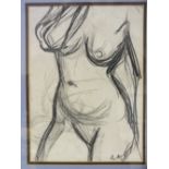 CIRCLE OF DAME LAURA KNIGHT (1877-1970). Female nude study, bears initials lower right, pencil on