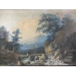 J. SINCLAIR (XIX). British school, mountainous wooded rocky river landscape with figure on rickety