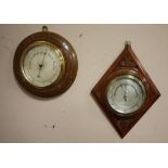 A SMALL MAHOGANY WALL BAROMETER BY SEWILLS, mounted on diamond shaped wooden plinth, H 44.5 cm,