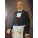(XIX-XX). Portrait of a Masonic gentleman in Masonic regalia, unsigned, oil on paper laid on canvas,