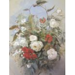 (XIX-XX). British school, still life study of flowers, foliage and a butterfly, indistinctly