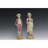 A PAIR OF CONTINENTAL FIGURES OF A GIRL AND BOY, H 32 cm