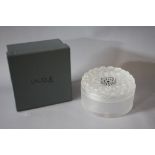 A LALIQUE 'DAHLIA' CIRCULAR LIDDED BOX, frosted crystal glass, the lid in the form of a Dahlia