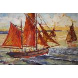 GERRY BLOOD (XX). British school, impressionist coastal scene at dawn with fishing boats and