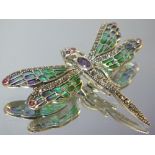 A PLIQUE-A-JOUR AND MARCASITE DRAGONFLY BROOCH, stamped 925 to the reverse, W 5.8 cm,