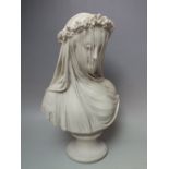 MODERN PARIAN STYLE BUST SCULPTURE OF A LADY IN A VEIL, the resin sculpture with impressed marks