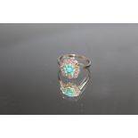 AN 18CT WHITE GOLD TURQUOISE AND DIAMOND RING, ring size Q 1/2
