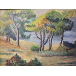 MANGUIN (XX). Continental school, coastal wooded landscape, signed lower middle to right, oil on