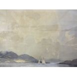 RON GREEN (XX). British school, mountainous Loch scene with sailing vessels, signed lower left,