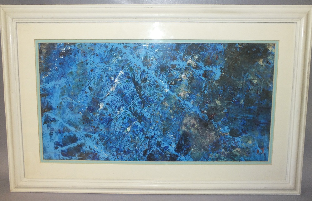 A.J. (XX). Abstract composition, signed with initials lower right, mixed media on card, framed and - Image 2 of 3