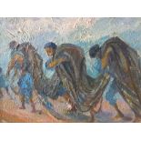 (XX). Continental school, impressionist study of figures carrying fishing nets, indistinctly