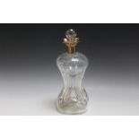 A HALLMARKED SILVER COLLARED 'GLUG GLUG' TYPE DECANTER - SHEFFIELD 1893, etched with 'Brandy', H