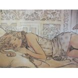MILO MANARA (b.1945). Italian school, female semi-nude sleeping on a bed, signed in pencil lower