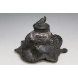AN ART NOUVEAU PEWTER INKWELL, signed Vidal, W 15.25 cm