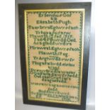 A VINTAGE WELSH WOOLWORK SAMPLER, 'In Pleasant Memory of Elizabeth Powell', dated 1920, framed and