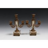 A PAIR OF GILT BRONZE AND MARBLE CANDELABRA, H 27.5 cm