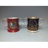 TWO LIMITED EDITION LARGE SPODE COMMEMORATIVE LOVING MUGS, comprising a Silver Wedding 1947 - 1972
