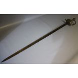 AN 18TH CENTURY INFANTRY OFFICERS SWORD WITH ORNATE POMMEL AND HILT, no sheath, blade L 82 cm,