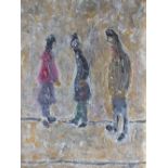 CIRCLE OF LAURENCE STEPHEN LOWRY (1887-1976). Study of three figures on a path, bears signature