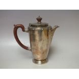 A HALLMARKED SILVER HOT WATER JUG - BIRMINGHAM 1951, makers mark for Adie Bros., H 17 cm