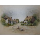 CHRISTOPHER HUGHES (1955). Country village scene, signed lower right, watercolour, gilt framed and