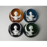 FOUR ROYAL COMMEMORATIVE BACCARAT GLASS CAMEO PAPERWEIGHTS, comprising HM Queen Elizabeth II, HRH