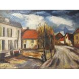 GOTLIB (XX). Continental school, stormy village street scene with figures, signed lower left, oil on